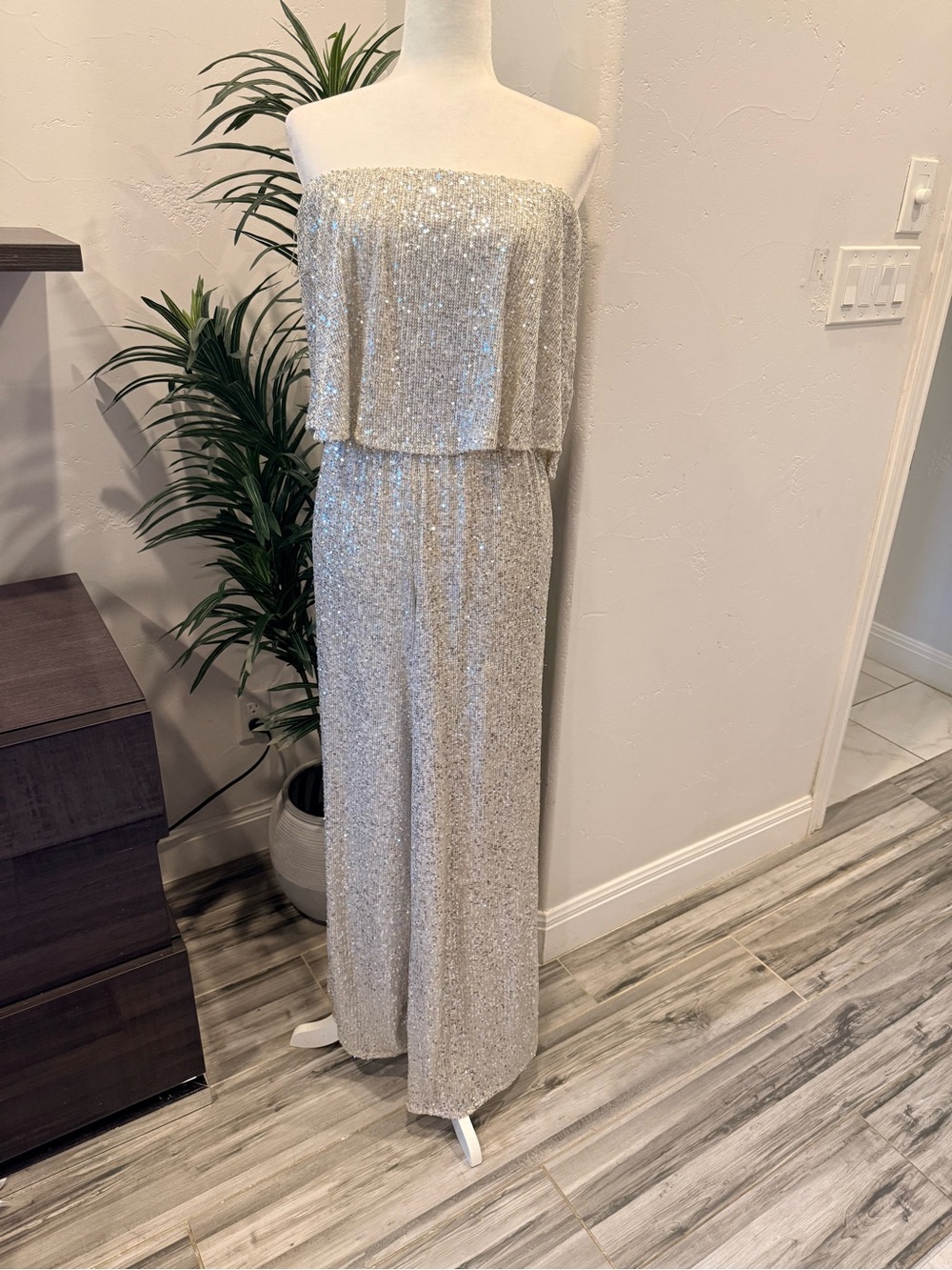 Strapless Sequin Wide-Leg Jumpsuit - Gold